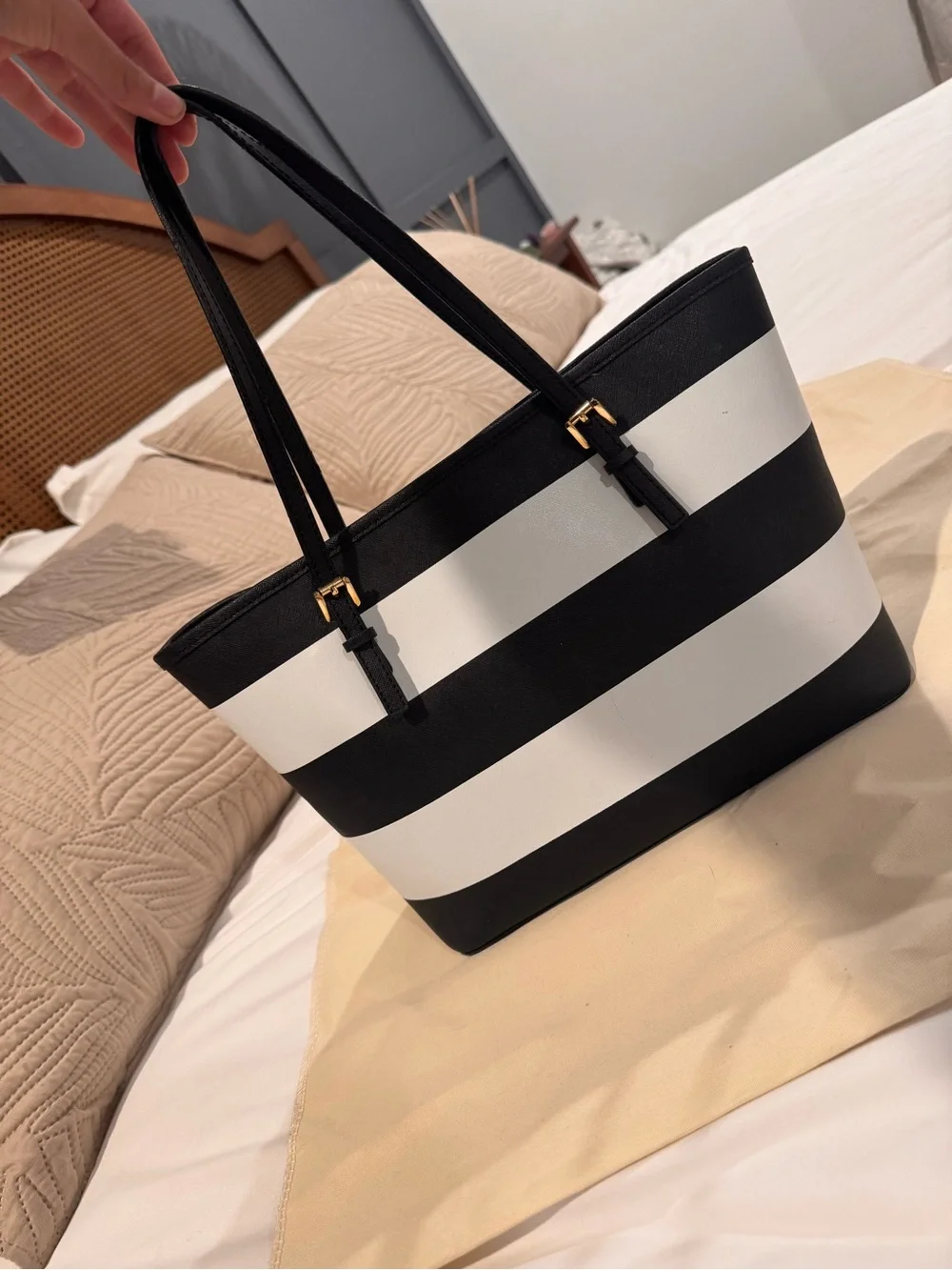 Michael Kors Black and White Striped Tote